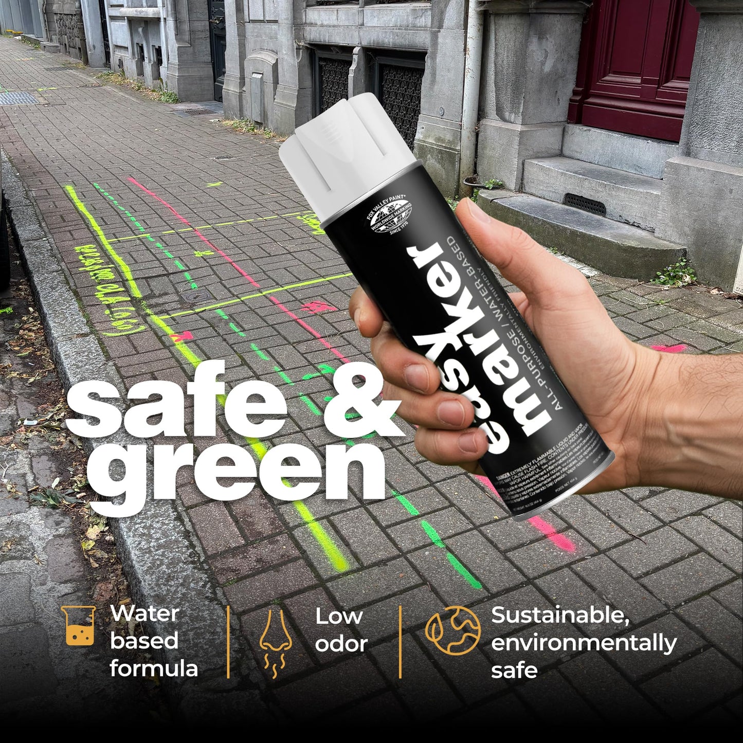 Fox Valley Easy Marker Inverted Marking Spray Paint, White - 18 oz (Pack of 3), Upside Down Marking Paint for Grass & Tree Marking, Parking Lot, Quick Drying & Durable