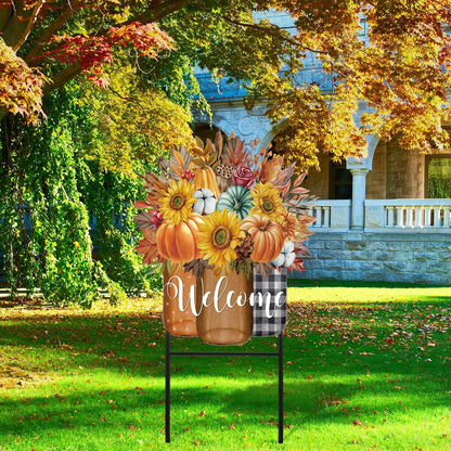 Amyhill Fall Outdoor Decor Metal Garden Stakes 25 Inch Autumn Welcome Yard Signs Fall Decorations Outdoor Pumpkin Decorative Garden Stakes Decorations Thanksgiving Autumn Harvest Patio Lawn Walkway