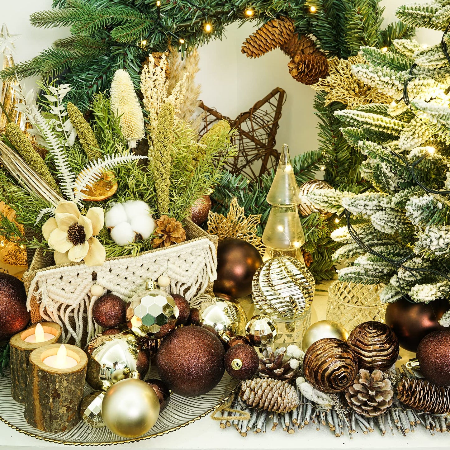 XmasExp 24ct Brown Christmas Ball Ornaments for Tree Decorations, Small Shatterproof Plastic Hanging Balls Set for Christmas Tree, Home Holiday Party Decor (1.57'', Brown)