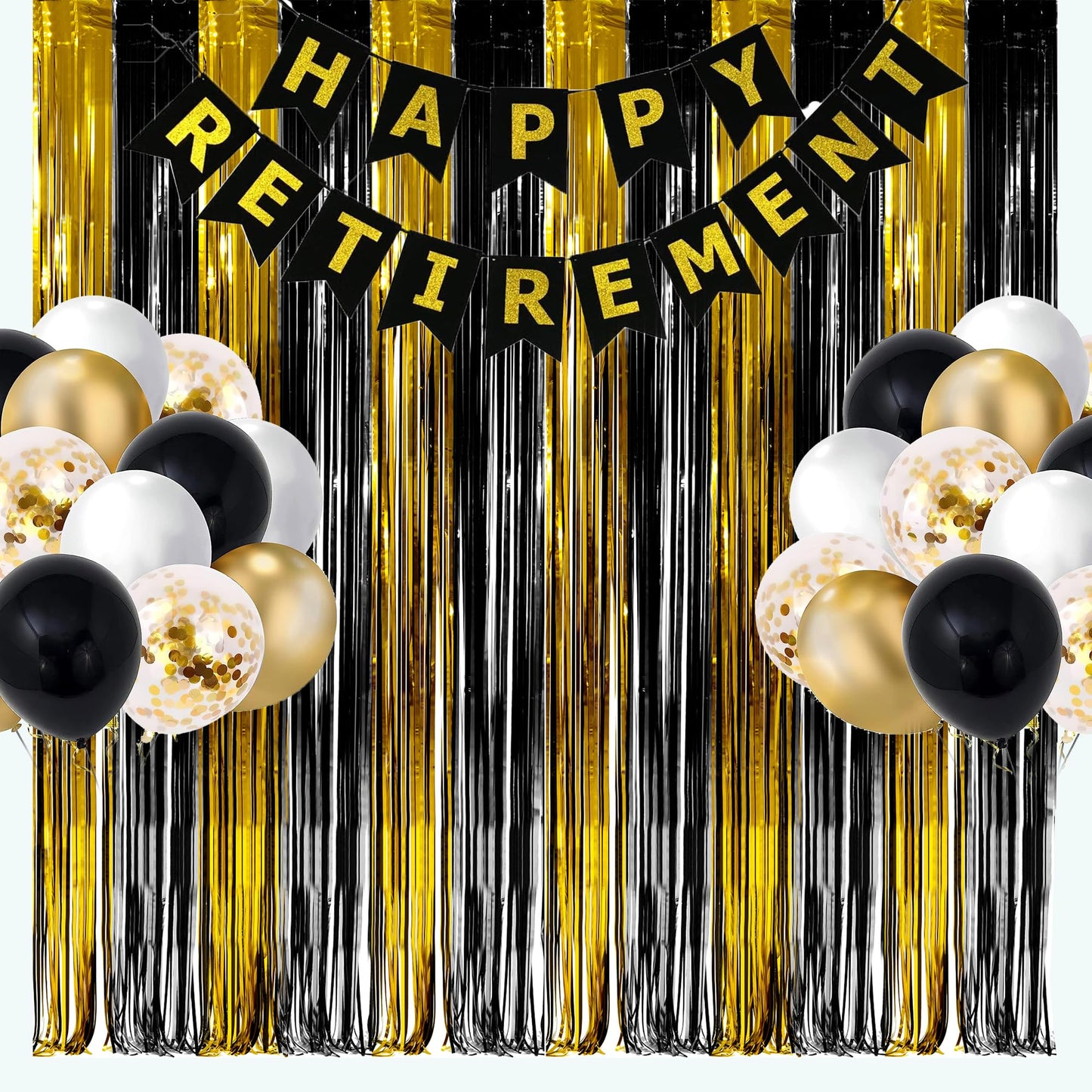 Black and Gold Party Streamers Decoration - GREATRIL Foil Fringe Backdrop for 2026 NYE/Anniversary/Farewell/Cocktail/Prom/EID/Birthdays - 3.2ft X 8.2ft - 2 Packs