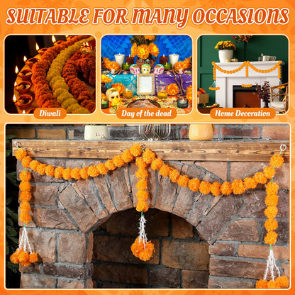 Giegxin 3 Pcs Marigold Garland for Diwali Decoration 4.92 feet Long Strand Artificial Marigold Flowers for Diwali Pooja Indian Home Wedding Dia De Los Muertos Day of The Dead (Orange)