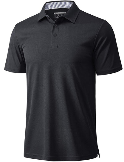 MAGCOMSEN Black Polo Shirts for Men Short Sleeve Performance Moisture Wicking Golf Polos Athletic Work Casual Plain Collared Shirt