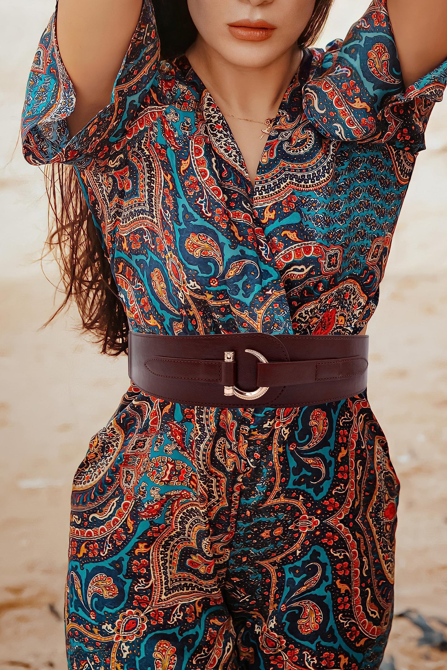 TeeYee Coffee Leather Belts Elastic Renaissance Waist Stretch Retro Belt Vintage Fashion Medieval Fashion Hook Belt Medium