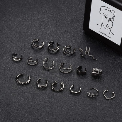 YADOCA 16Pcs Ear Cuff Set Damen Ohrmanschette Ohrringe Earcuffs Set Helix Knorpel Clip auf Wickelohrring Fakepircings Ohr Cuffs Ohrklemme Gold/Silber/Schwarz/Roségold