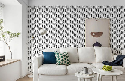 Micpolo Black and White Peel and Stick Wallpaper Modern Self-Adhesive Contact Paper Thicken Waterproof Easy to Clean Decorative Removable Wall Paper Herringbone for Bedroom Bathroom 17.3in x 78.7in