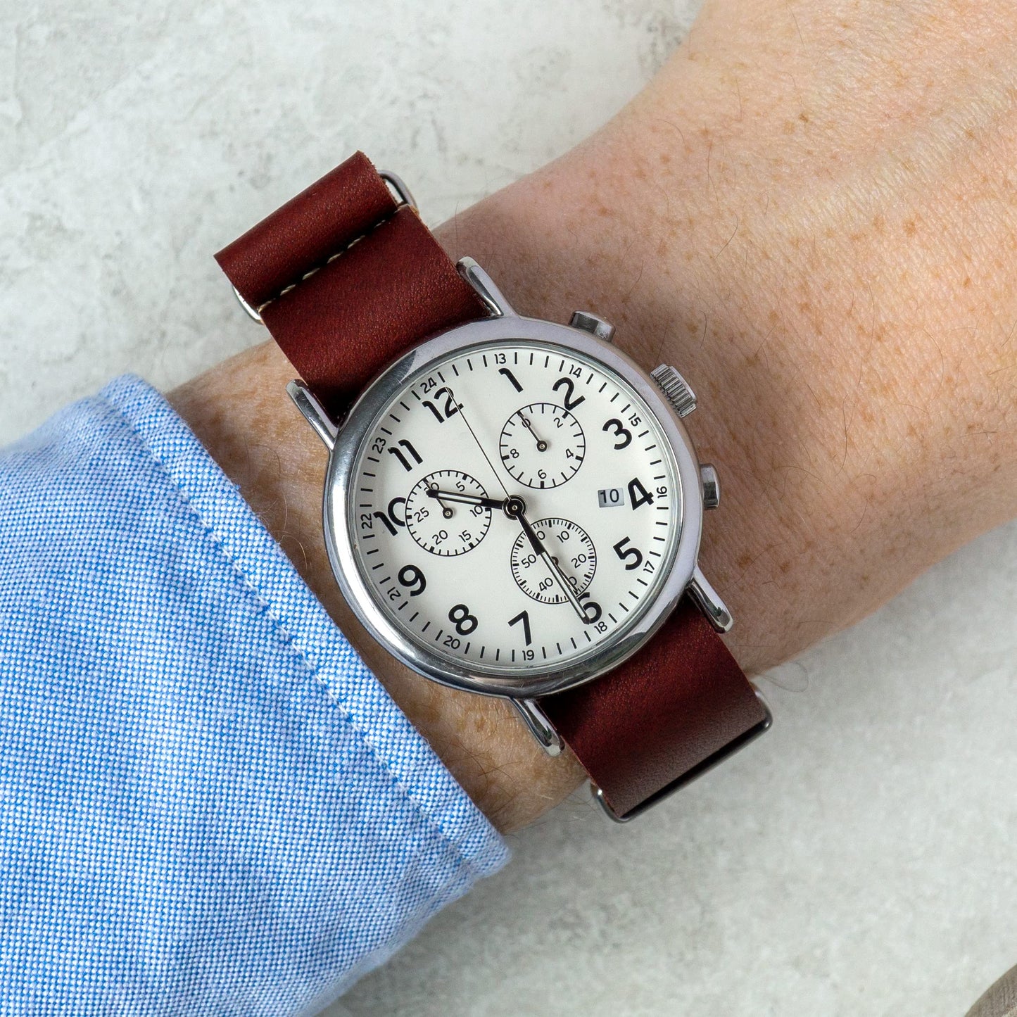 Benchmark Basics Leather Watch Band - Crazy Horse Oiled Leather One-Piece Watch Straps for Men & Women - 20mm, Oxblood