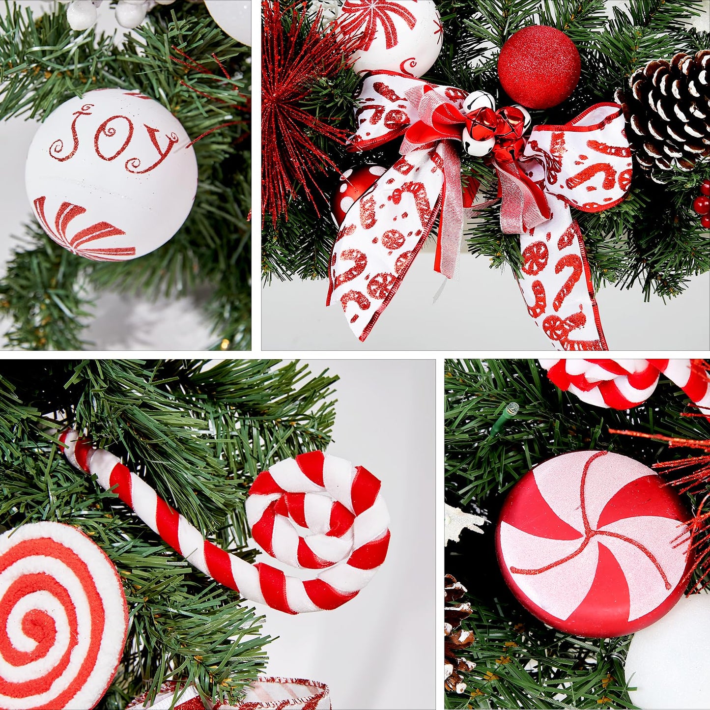 WBHome Pre-lit 9 Feet/106 Inch Christmas Garland Candy Shop Red & White Themed with 50 LED Lights Holiday Decorations, Battery Operated (Batteries NOT Included)