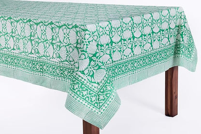 ATOSII Meadow Green 100% Cotton Fall Tablecloth, Handblock Print Square Table Cover for Kitchen Dining Linen I Parties, Weddings, Outdoors, Easter Table Cloth Decor 60 X 60 Inches I 4 Seater