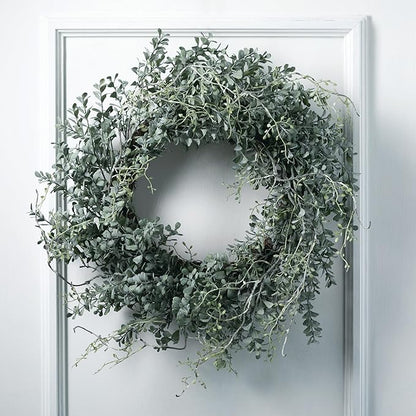 Sullivans Blue Boxwood Decorative Artificial Wreath, Wreaths for Front Door, Front Porch Décor, Fake Plants, Door Decorations, 24 x 7”, Green
