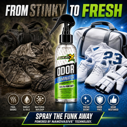 Sweat X Sport Extreme Odor Spray – Multipurpose Deodorizer for Stinky Shoes, Clothes, Sports Equipment & All Fabrics – Concentrated Formula, No Washing Required - Active Fresh Scent – 8 Fl Oz