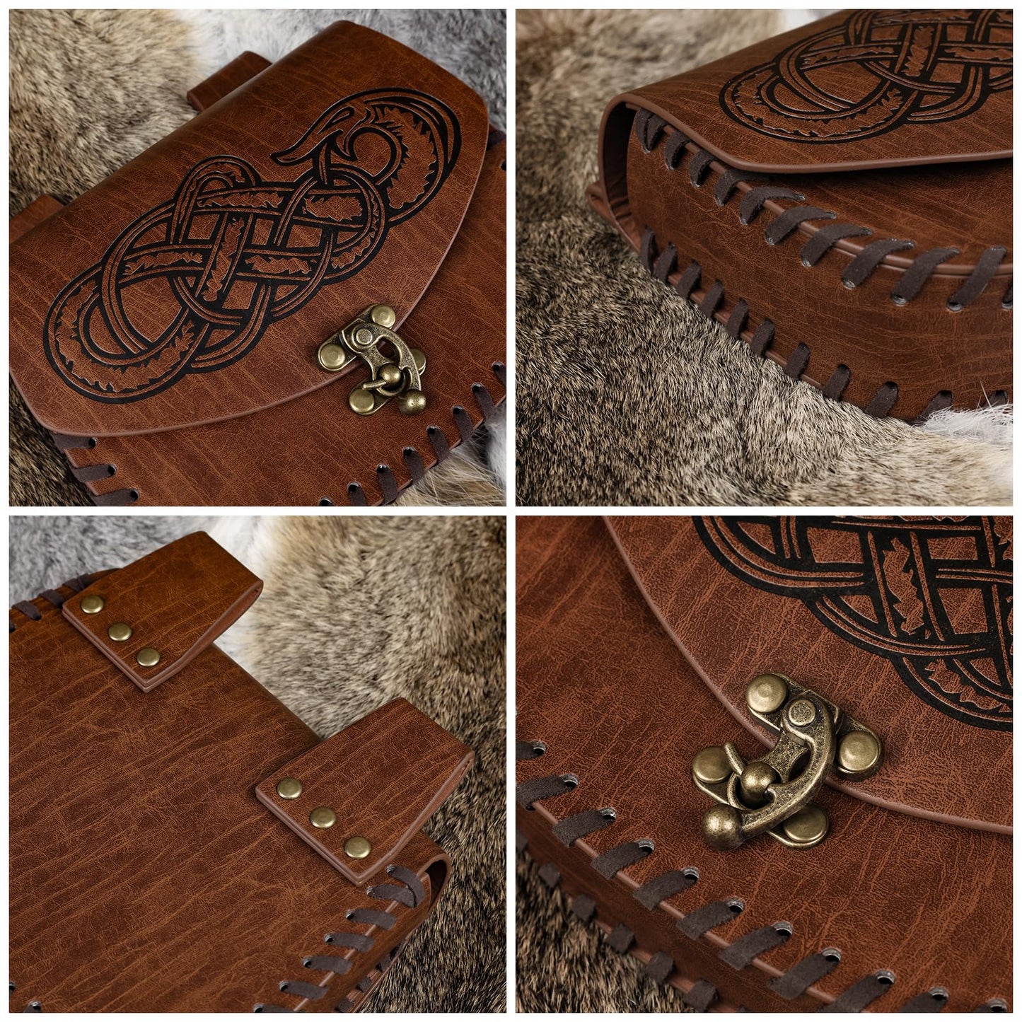 HiiFeuer Viking Craft Kits Belt Bag, Vintage DIY Kits Medieval Faux Leather Side Pack, Portable Belt Pouch for Ren Faire (Brown A)