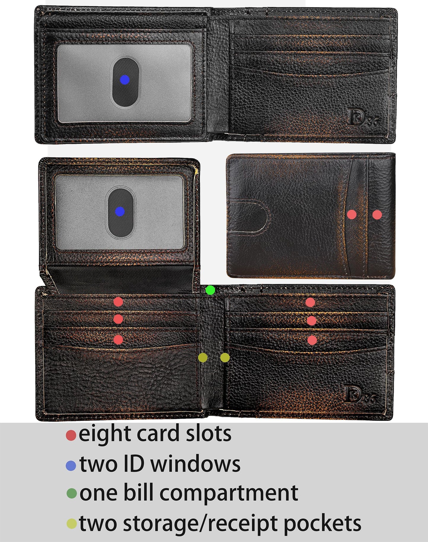 DK86 Wallet for Men Slim Rfid Bifold Genuine Leather 2 ID Window With Gift Box (black brown with US flag)