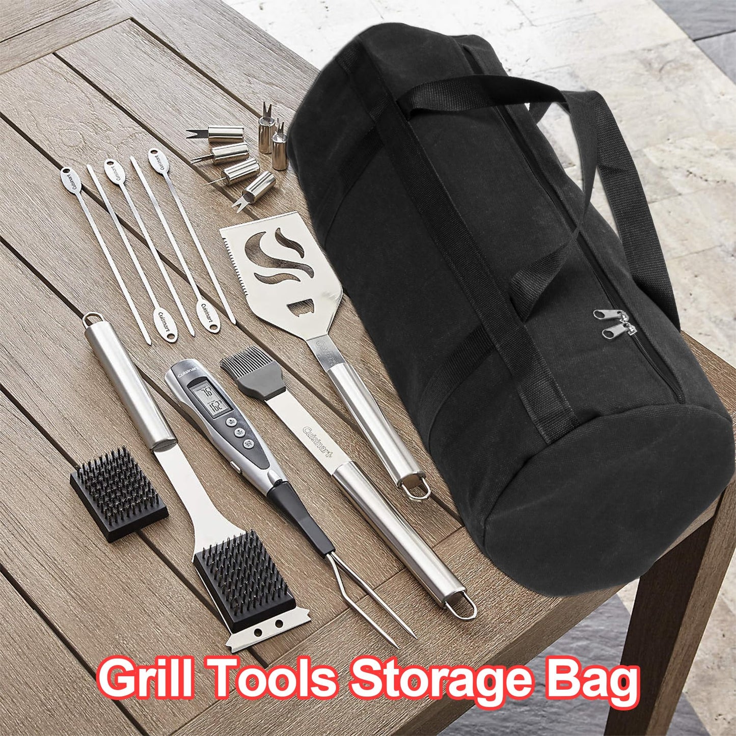 LEXICHER 24" Grill Tool Storage Bag, Canvas, Black, Unisex, Classic Style, 60x24x24 cm/24 * 9.4 * 9.4 inches, Zipper Closure, Hand Strap, Perfect for Outdoor Grilling, Camping, Hiking