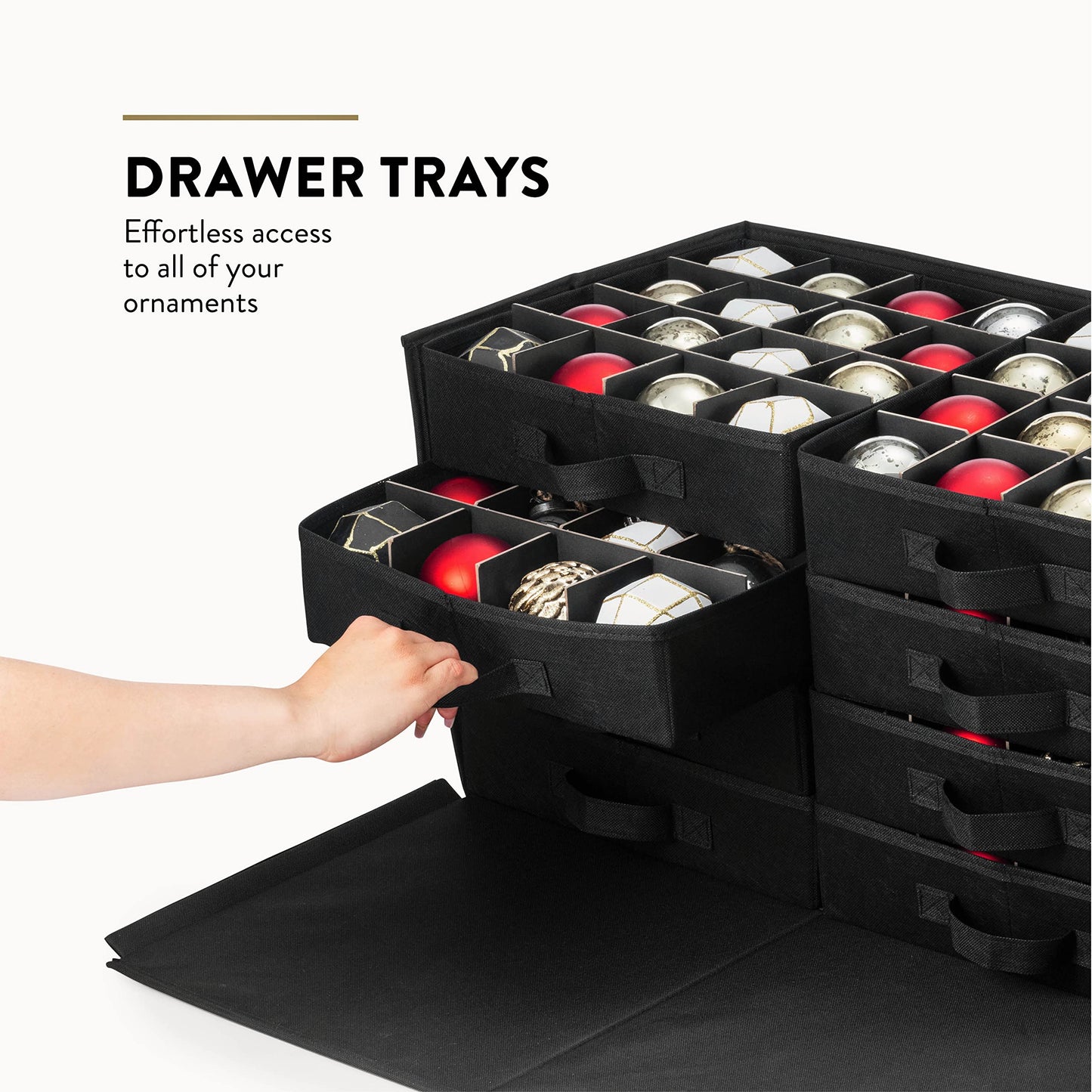 ZOBER Christmas Ornament Storage Box - Stores 128 3" Ornaments with Drawer Style Trays - Tear Proof 600D Oxford Fabric - Ornament Organizer Storage Box, Durable Christmas Containers Holder - Red