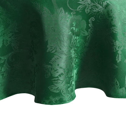 Poinsettia Elegance Jacquard Holiday Table Collection, Polyester, Green, 60" x 84" Oval (Tablecloth)