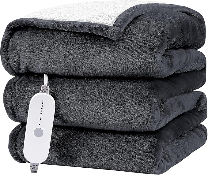 HYLEORY Heated Electric Blanket Full 72"x84" Soft Fleece & Flannel with 5 Heating Levels & 10 Hours Timer Auto Shutt Off, ETL Certified, Washable，Heated Blanket for Body-Dark Grey