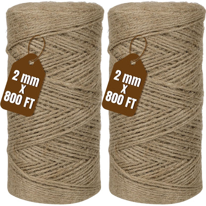 Jute Twine 2mm 1600 Feet Natural Jute Twine String for Crafting, Gardening, Gift Wrapping, Macrame, DIY Decor (Brown, 2Rolls, 800Feet/Roll)