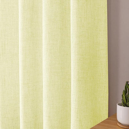 Tollpiz Short Linen Curtain Living Room Rod Pocket Semi Sheer Curtains Burlap Light Filtering Thick Linen Drape for Bedroom, 54 x 45 inches Long, Cream Yellow, Set of 2 Panels