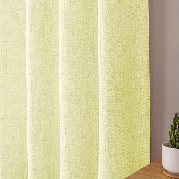 Tollpiz Linen Curtain Living Room Rod Pocket Semi Sheer Curtains Burlap Light Filtering Thick Linen Drape for Bedroom, 54 x 72 inches Long, Cream Yellow, Set of 2 Panels