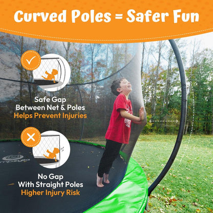 JUMPZYLLA Trampoline Outdoor 8FT 10FT 12FT 14FT 15FT 16FT with Enclosure and Ladder, ASTM Approved Recreational Trampoline for Kids and Adults, Anti-Rust Coated Frame (Green, 16FT)