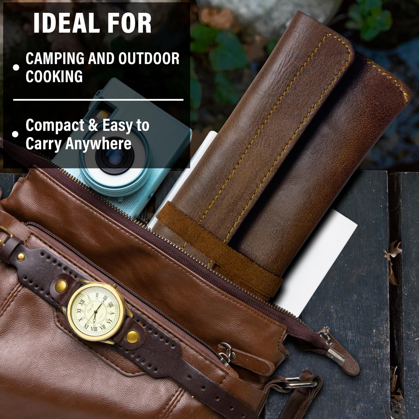Leather Chef Knife Roll Bag – Single Slot Handmade Knife Sheath | Knife Wrap Case for Kitchen, Travel, BBQ & Camping | Cook & Butcher Knife Organizer | Chef Gift for Men & Women | Brown