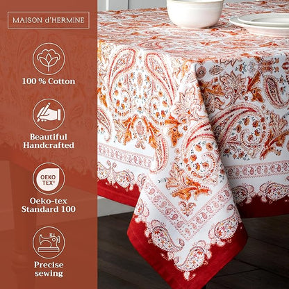 Maison d' Hermine Table Cloth Rectangle Table 100% Cotton 54 x 72 Inches Fall Tablecloth Reusable Everyday Use for Thanksgiving Christmas Decorations Dining Farmhouse Party (Orient)