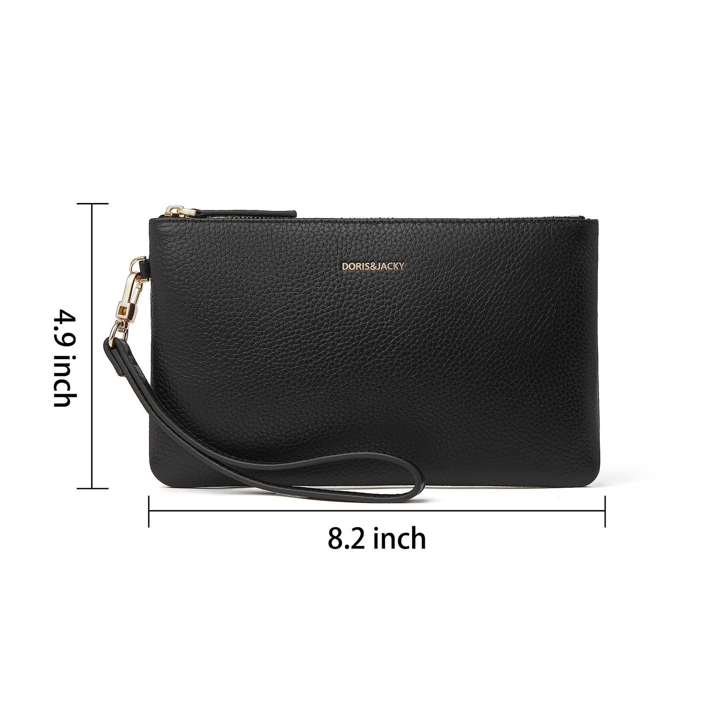 DORIS&JACKY Small Leather Wristlet Clutch Purse for Women Slim Designer Wallet and Cellphone Pouch Bag With Detachable Strap (Black)