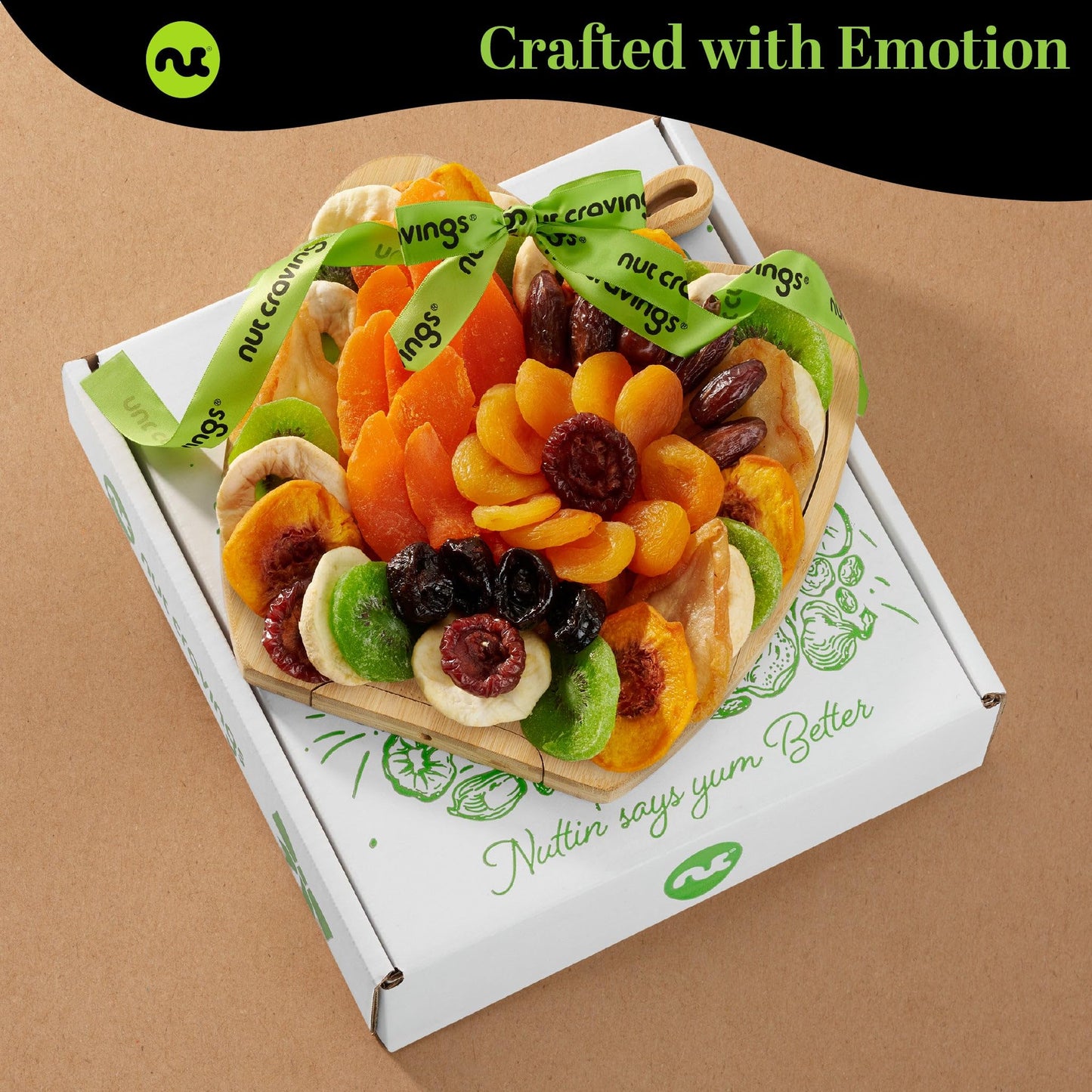 NUT CRAVINGS - Dried Fruit Flower Bouquet Arrangement in Wooden Apple-Shaped Gift Basket + Tray (9 Assortment) Healthy Snack Care Package