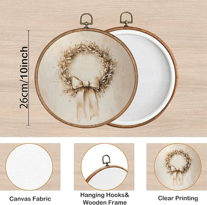 KSDUT Vintage Christmas Wall Decor Art - Retro Christmas Wreath Wall Art Canvas Frame Hanging Prints, Xmas Holiday Round Wall Art Decor for Home Farmhouse Decorations 10"x10"