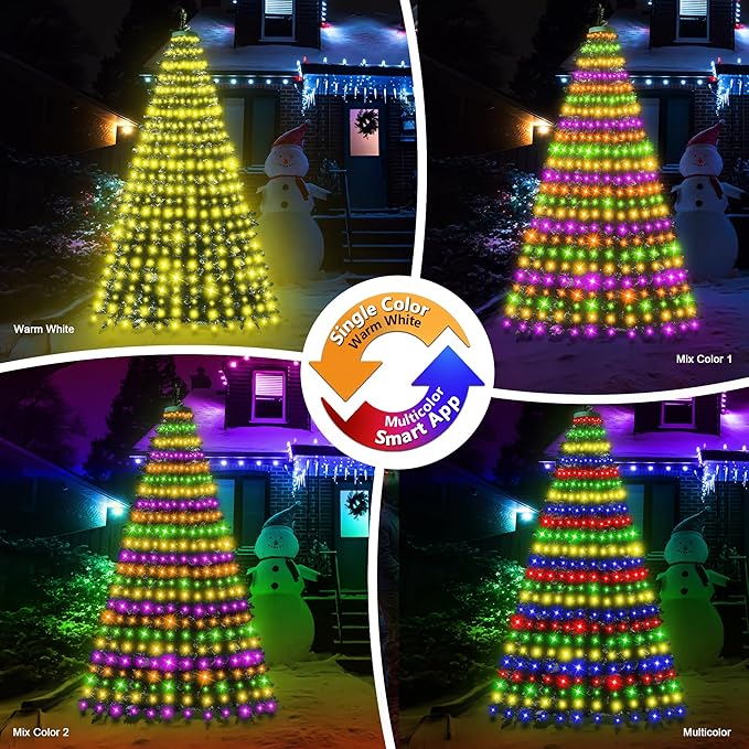 30+ Modes Ring Christmas Tree Lights Indoor Outdoor - 10Ft x 12 Lines 432 LED Easy App Control Color Changing Timer Remote Waterproof for 7.5 8 9 10 11 Ft Xmas Trees (Warm White to Multicolor)