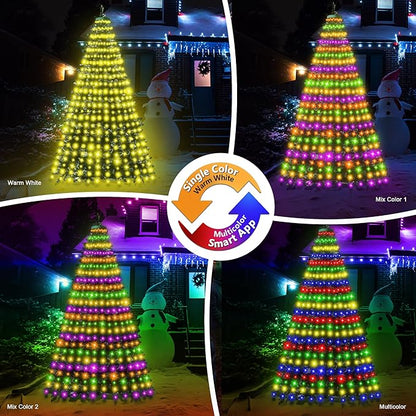 30+ Modes Ring Christmas Tree Lights Indoor Outdoor - 10Ft x 12 Lines 432 LED Easy App Control Color Changing Timer Remote Waterproof for 7.5 8 9 10 11 Ft Xmas Trees (Warm White to Multicolor)