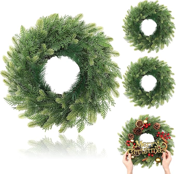 Zeyune 4 Pcs Christmas DIY Green Wreath 14 Inch Artificial Christmas Wreaths Faux Plain Wreaths for Decorating Front Door Window Room Farmhouse Xmas Party Indoor Outdoor (Novel Style)