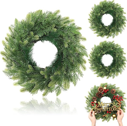 Zeyune 4 Pcs Christmas DIY Green Wreath 14 Inch Artificial Christmas Wreaths Faux Plain Wreaths for Decorating Front Door Window Room Farmhouse Xmas Party Indoor Outdoor (Novel Style)