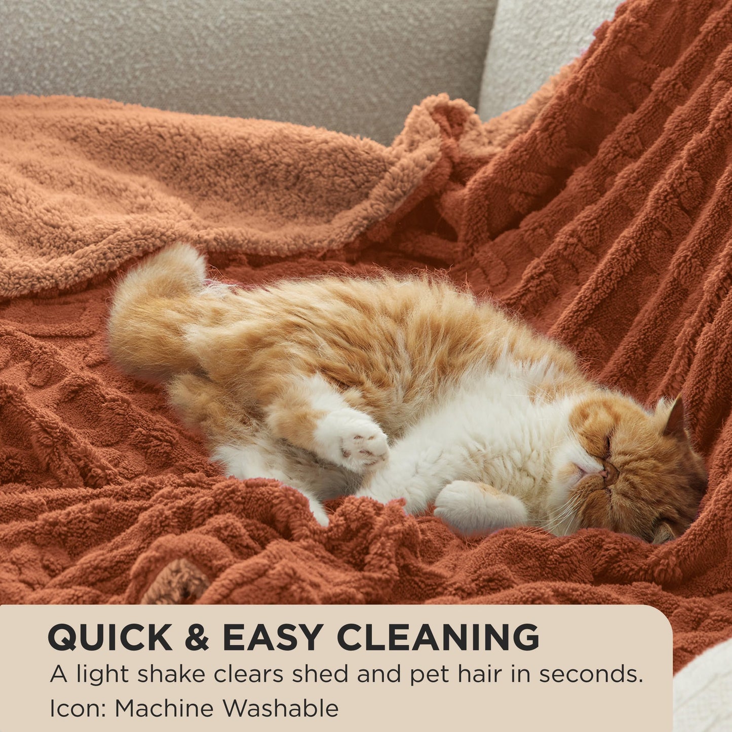 Bedsure Gentlesoft Sherpa Fleece Blanket Twin Size for Bed - Fluffy & Cozy Cable Jacquard Tufted for Women Gift, Thick and Warm Christmas Blanket for Winter, Orange, 60x80 Inches