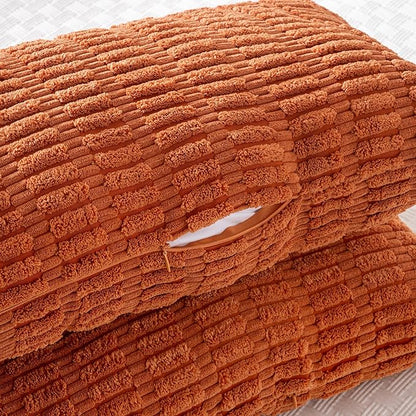 Fancy Homi Burnt Orange Long Body Lumbar Decorative Throw Pillow Cover 14x36 Inch for Bedroom Couch Bed Sofa, Farmhouse Boho Fall Room Decor, Soft Striped Corduroy Rectangle Pillow Case