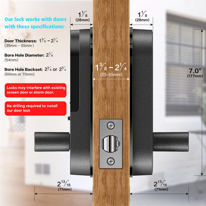 Keyless Entry Fingerprint Smart Lock with Handle & Keypad: Sifely Biometric Digital Electronic Lock with Code, Electric Deadbolt Door Knob for Front, Interior, Exterior & Bedroom Doors (Black)