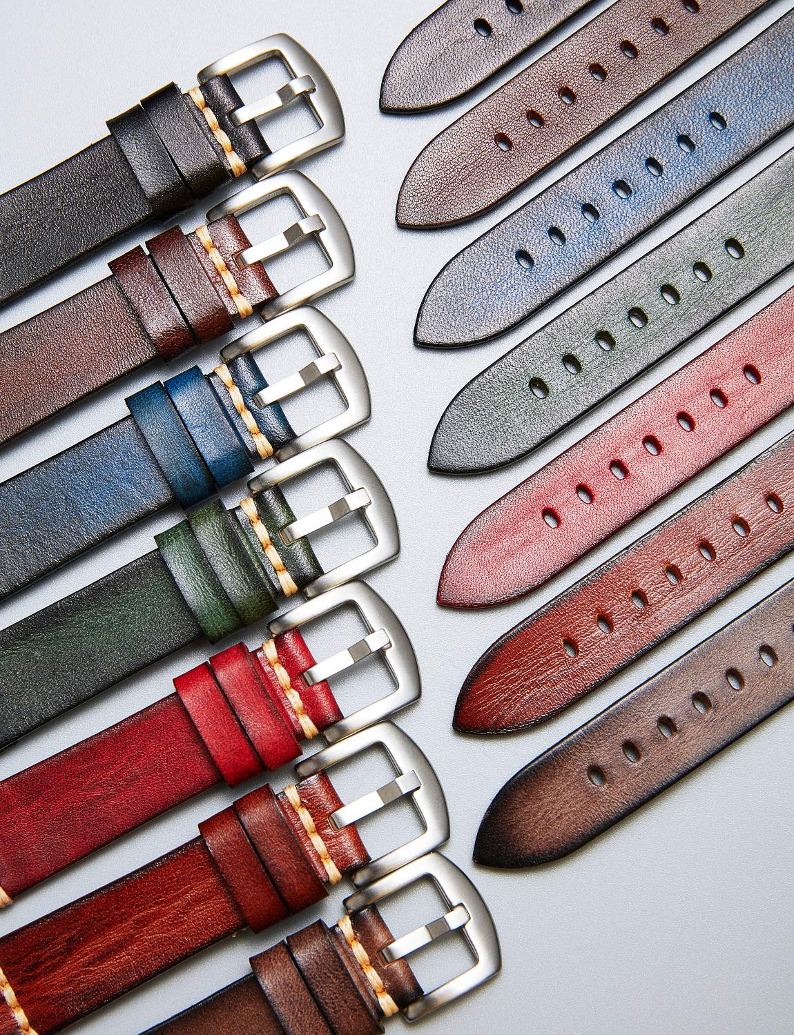 BINLUN Leather Watch Band Rubbing Watch Straps Vegetable Tanned Watch band Handmade Top Grain Watch bands for Men Women(24mm,Light Brown/Black Buckle)