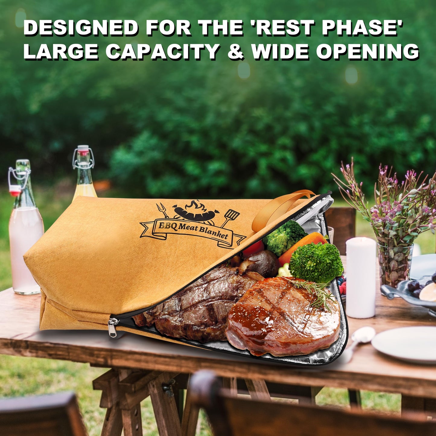 ROMANTICIST 5-in-1 Grill Accessories Set with Insulated Meat Resting Blanket & Heavy Duty Spatula – BBQ Tools Kit, 5-Layer Heat Retention, Leak-Proof for Brisket Turkey Pork Shoulder Outdoor Barbecue