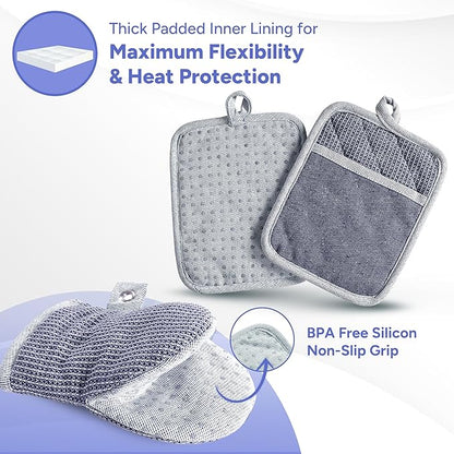 Casa Platino Silicone Oven Mitts & Potholders, 4-Piece – Pot Holders and Oven