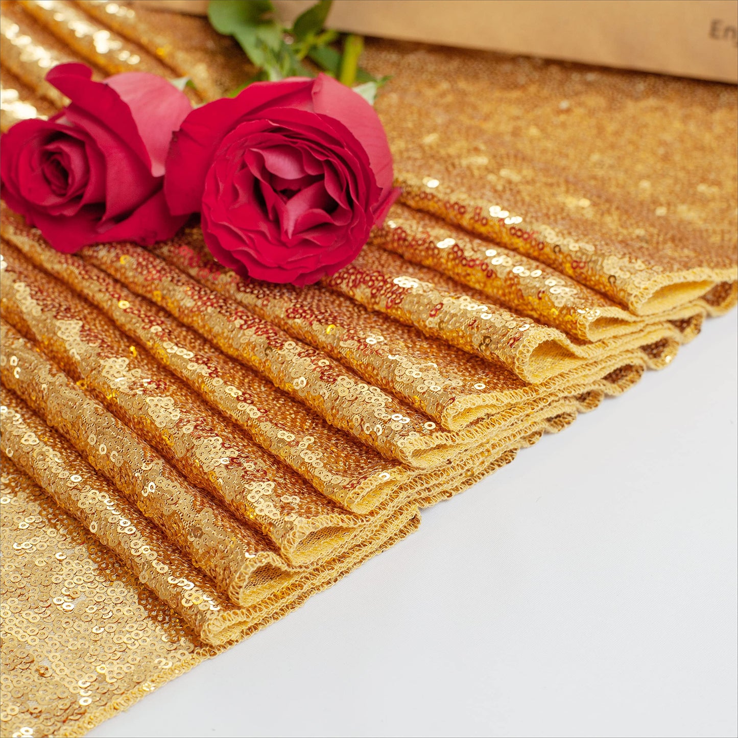Charoama Glitter Gold Table Runners-12 by 108 Inch Luxury Linens -Gold Event Outdoor Party Supplies Fabric Decorations Gift Package for Holiday Wedding Birthday Baby Shower Dining Room Table Decor