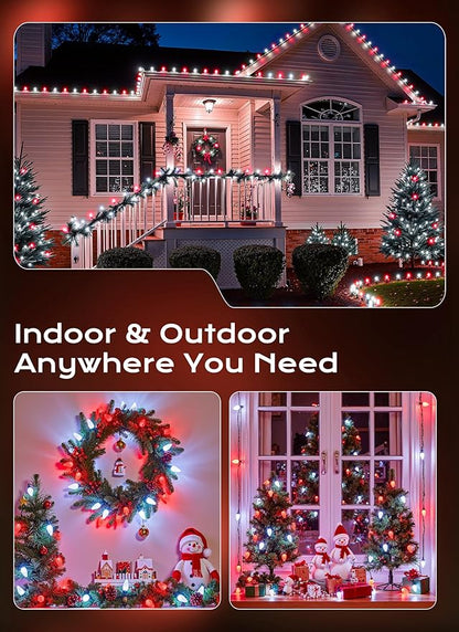 C9 Outdoor Christmas Lights, 72 FT 110 LED C9 String Lights, 8 Modes & Timer Extendable Waterproof for Christmas Tree Indoor Outdoor Roofline Patio Outside Garden Backyard Xmas Decor, Red White 2 Pack