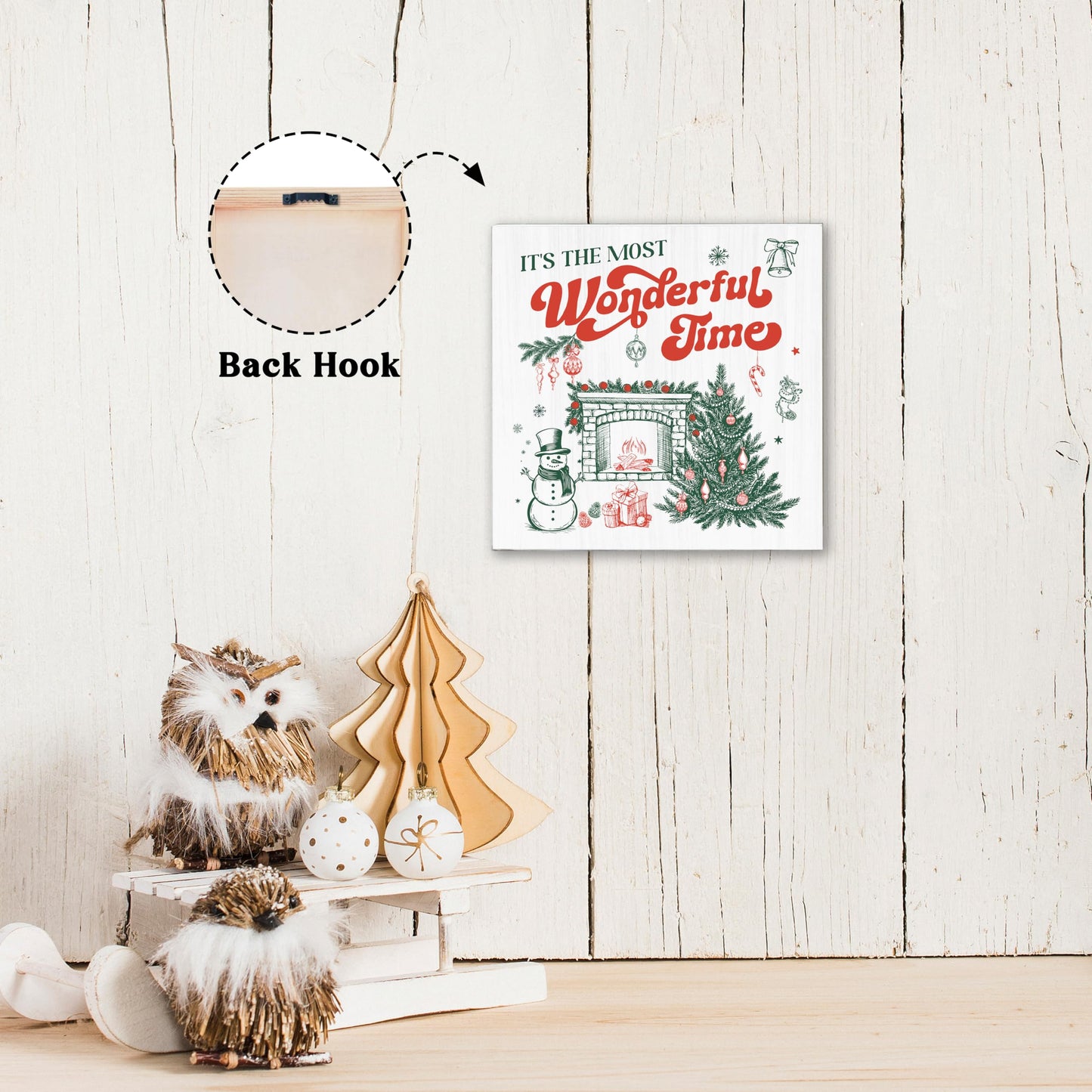 OXRUN Christmas Table Decorations, It's The Most Wonderful Time Wooden Box Sign Decorative, Xmas Holiday Gifts for Women Men Home Office Shelf Decor 6 x 6 Inches - F03
