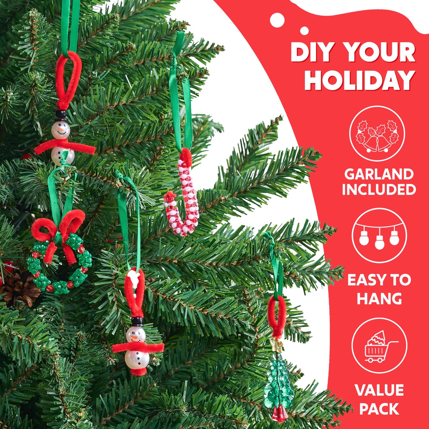 JOYIN Christmas Beaded Ornament Craft, Make Up to 40 Hanging Ornaments of Snowman, Christmas Tree, Candy Canes, and Wreaths for DIY Craft, Xmas Gift Holiday Party, Indoor Decoration（Age 14+）