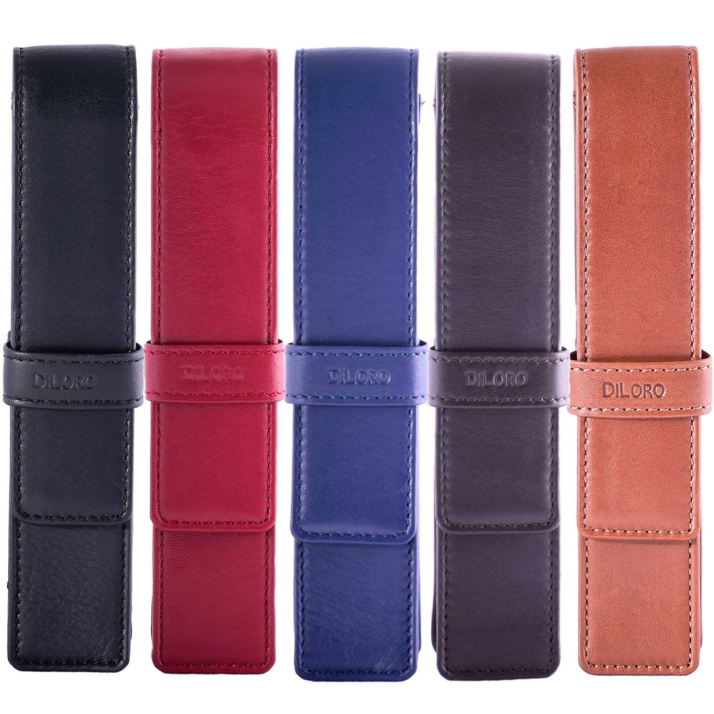DiLoro Leather Single Pen Case Pencil Pouch Holder for One Fountain Ballpoint Rollerball Pen and Pencil (Brown)
