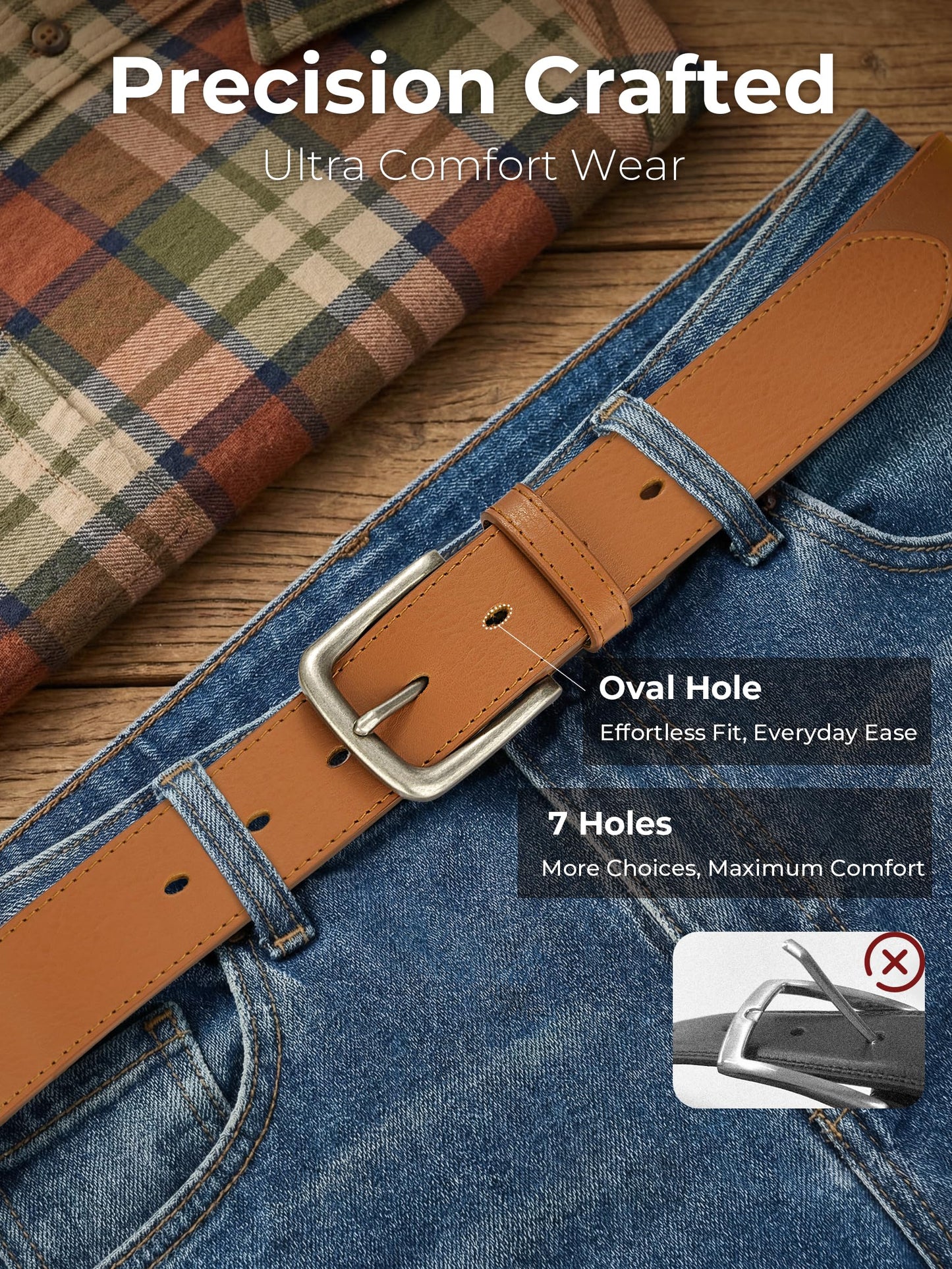 MILORDE Full Grain Leather Belt for Men, Work Belts for Men Heavy Duty, Daily Wear for Jeans Pants (Yellowish Brown 210, 36)
