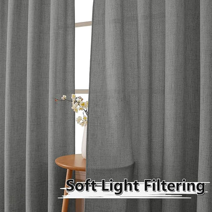 Tollpiz Linen Tier Curtains Rod Pocket Semi Sheer Short Kitchen Curtain Half Burlap Light Filtering Thick Linen Drape for Bathroom, 30 x 30 inches Long, Dark Grey, Set of 2 Panels