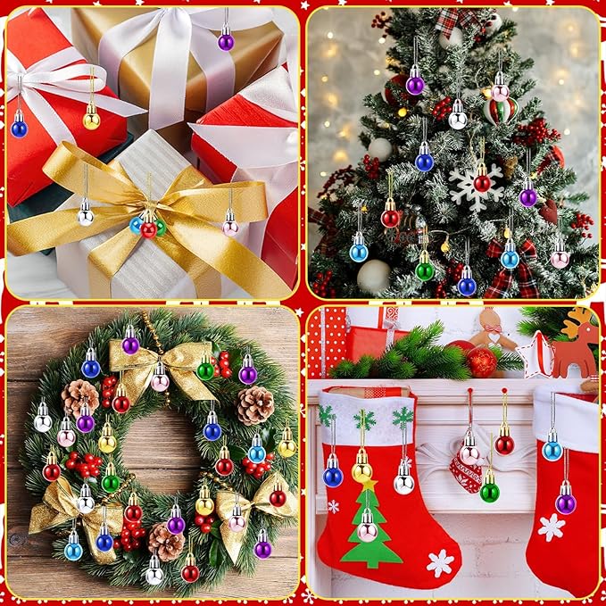 Jansun 120PCS Christmas Mini Balls Ornaments Multicolour Miniature Xmas Tree Hanging Decorations Small Vintage Glitter Balls for Holiday Party Outdoor Indoor DIY Craft Decor Supplies (Shiny Surface)