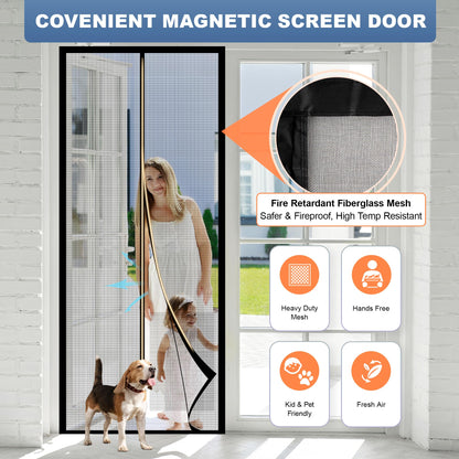 METAONLY Fiberglass Magnetic Screen Door Mesh, Works for Patio, Sliding Door, Keeps Bug Mosquito Out, Fresh Air Flow, Fits 36" x 82" Door - Curtain Size 38" x 83", Black
