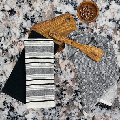 Black White Kitchen Hand Dish Towels: Oversized 28" x 16", 100% Cotton Cloth
