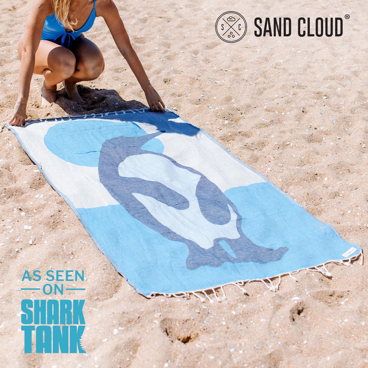 Sand Cloud Oversized Turkish Beach Towel (SoCal Dolphin) - 100% Certified Cotton Turkish Bath Towels - Sand Resistant & Quick Dry Large Beach Towel for Pool, Picnic & Travel - As Seen on Shark Tank